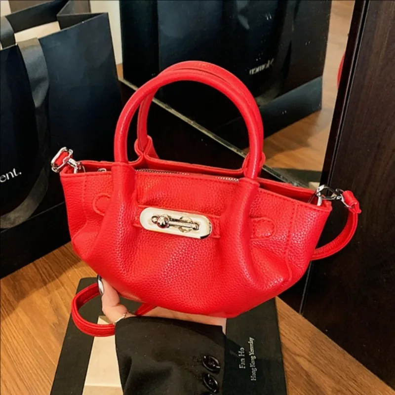 

Fashion bucket bag ladies PU leather casual handbag solid color large capacity shoulder bag summer commuting crossbody bag