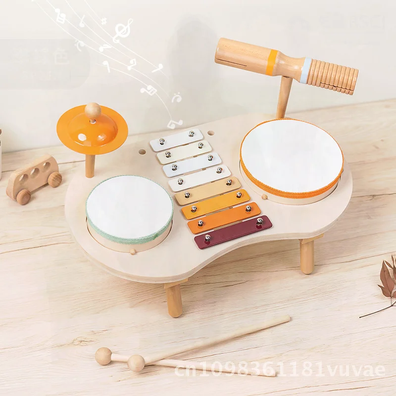 어린이를 위한 다기능 나무 음악 테이블 - 아기 어린이 드럼 노크 오르프 타악기 교육용 음악 장난감