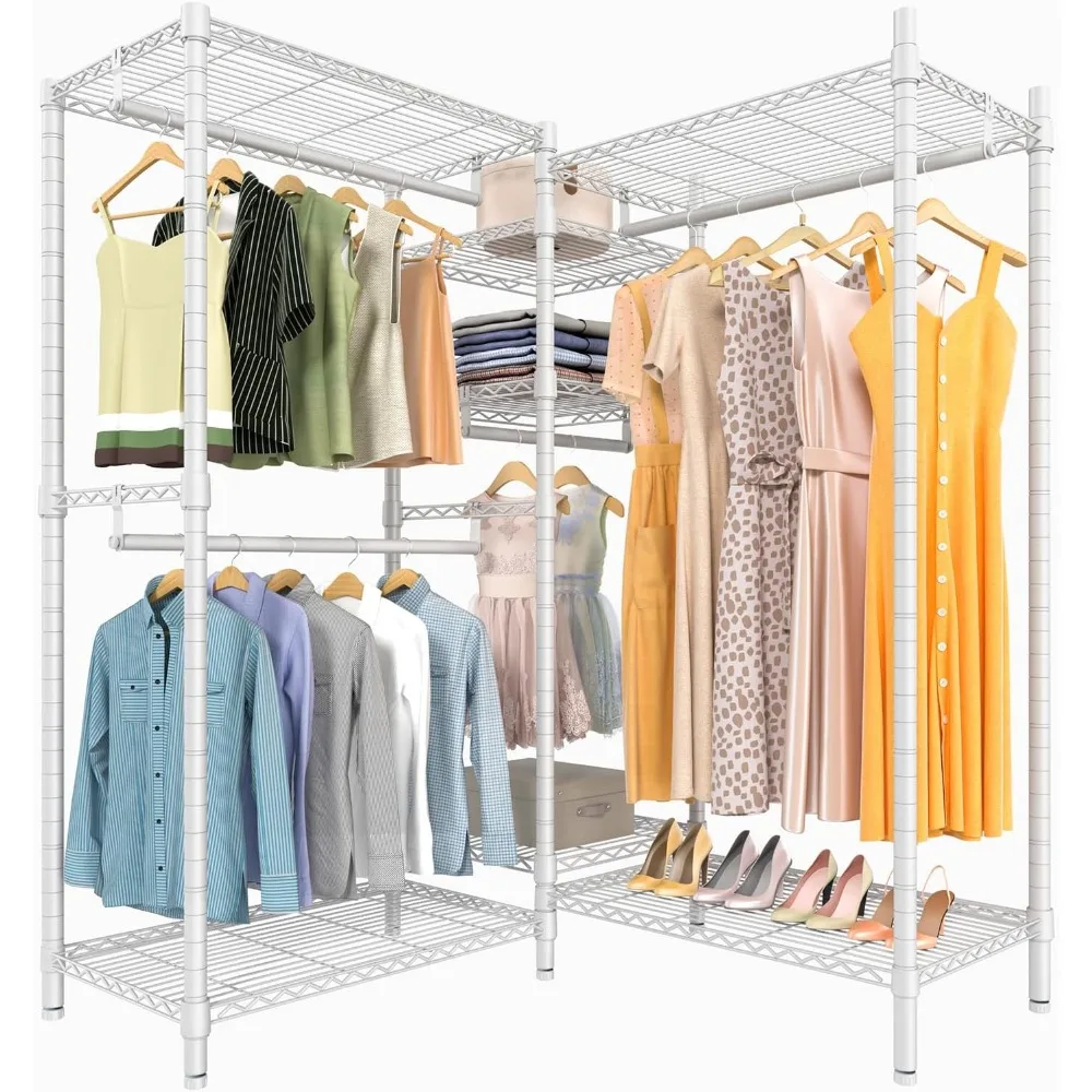 Garment Rack L Shaped Clothes Rack for Corner, Metal Freestanding Closet Heavy Duty Clothing Rack for Hanging Clothes