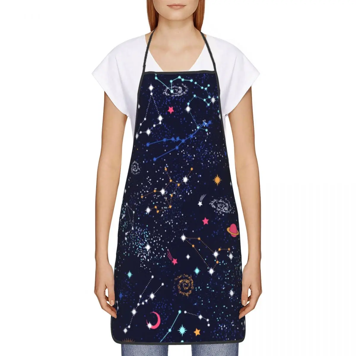 Custom Unisex Space Galaxy Constellations Bib Apron Adult Women Men Chef Tablier Cuisine for Cooking Kitchen Baking