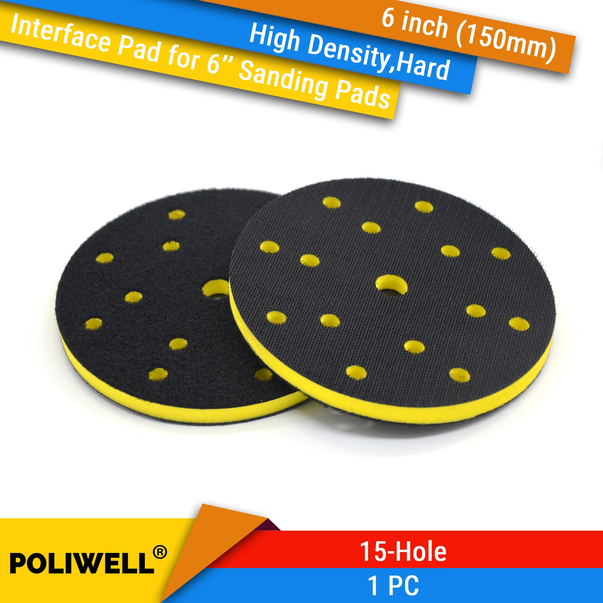 

6 Inch(150mm) 15-Hole High Density Hard Sponge Surface Protection Interface Pads for 6" Sanding Pad, Power Grinder Accessories
