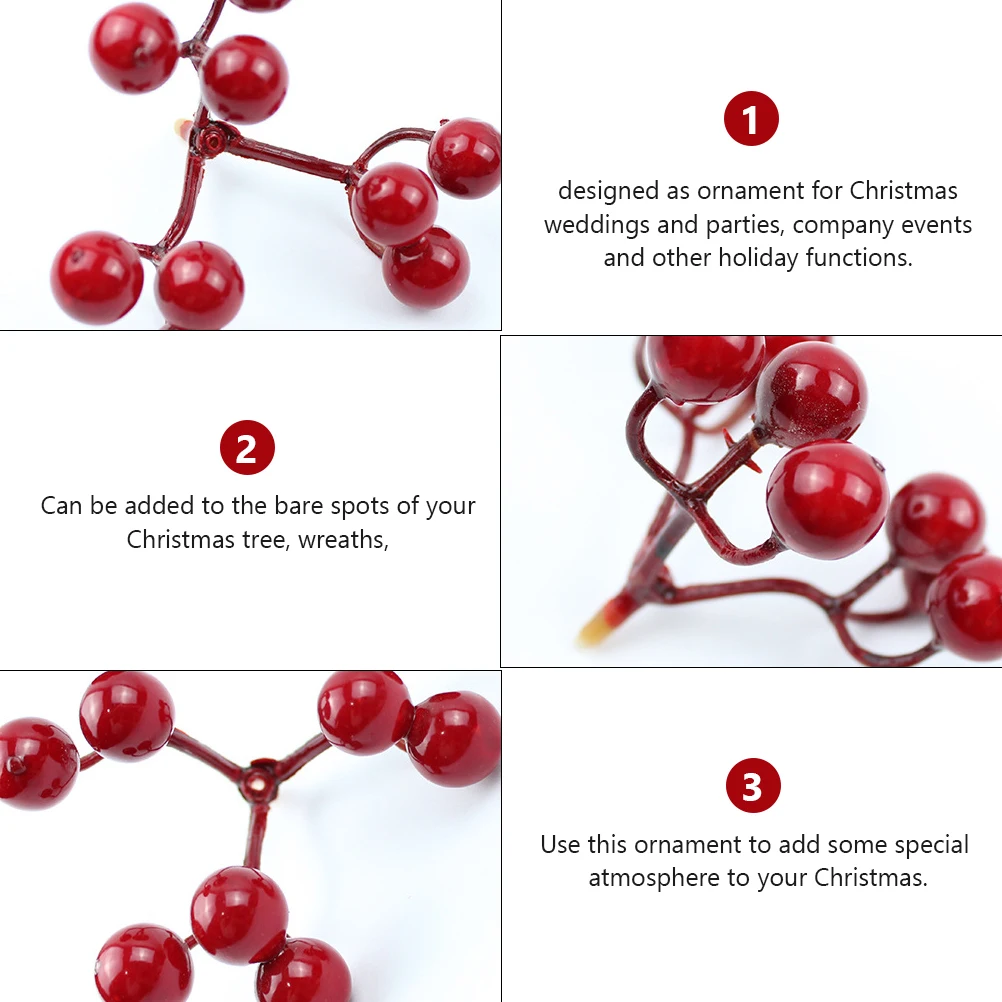 

20Pcs Christmas Red Artificial Berry Branch Simulation Decoration for Xmas Tree Wreath Wedding Party Holiday Ornament