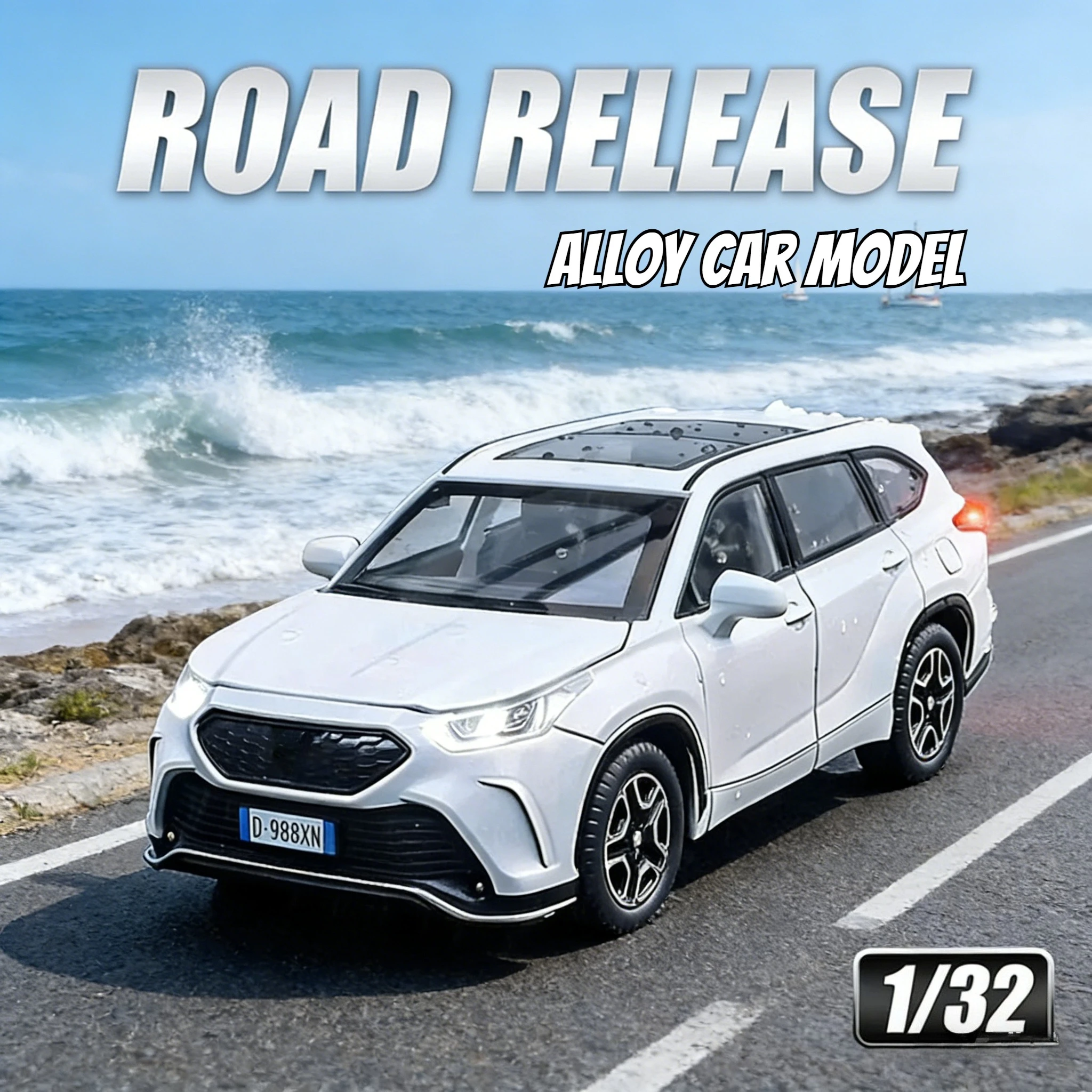 1:32 ‌ Modèle de couronne Kluger, voitures jouets en alliage moulé sous pression, SUV, son et lumière, 6 portes ouvertes, Mini véhicule, jouets pour enfants, cadeaux