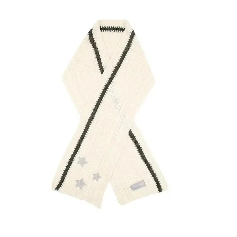 Warm scarf for autumn and winter, new Japanese and Korean high-quality embroidered star letter knitted yarn scarf