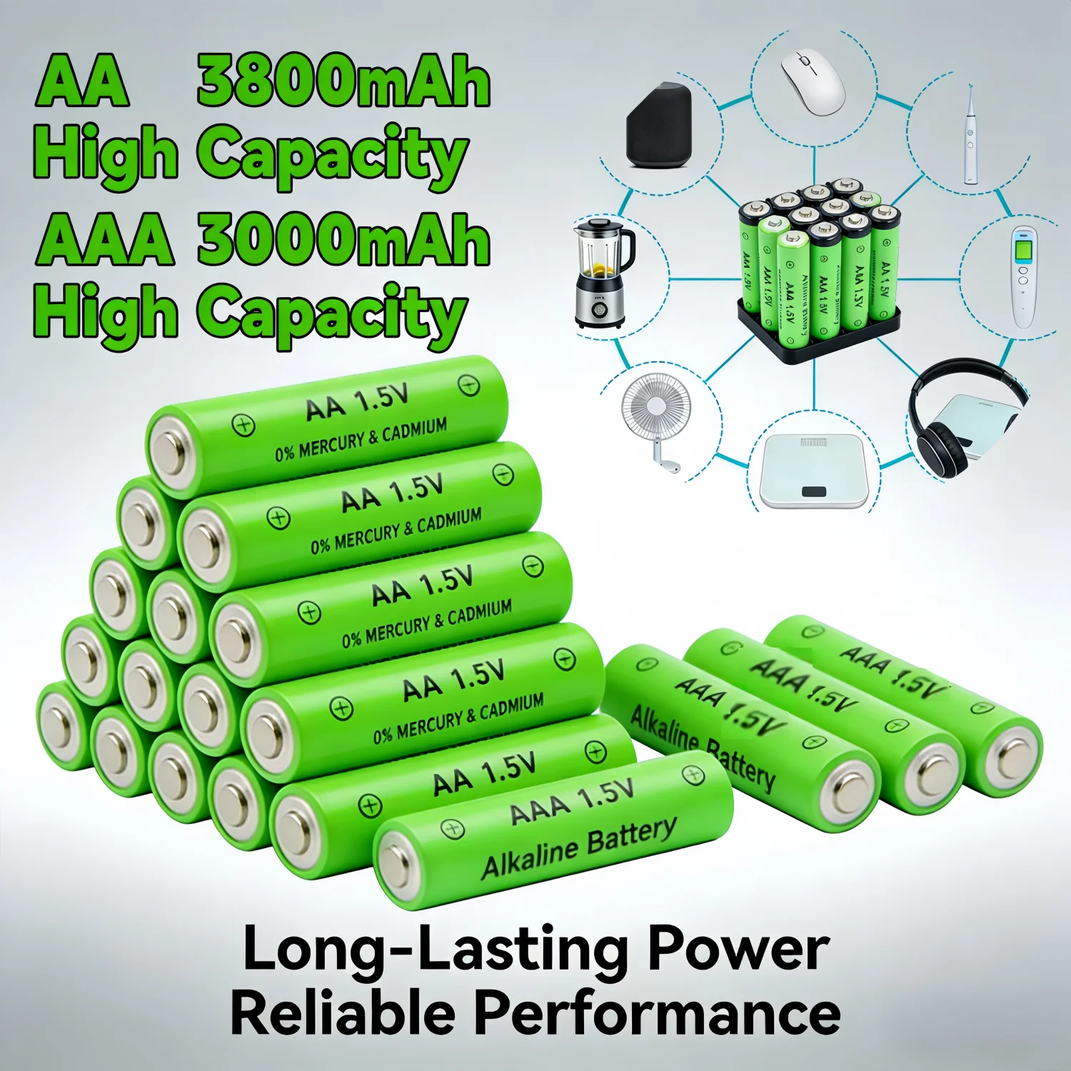 Baterias Recarregáveis Alcalinas 1.5V AA AAA 3800mAh 3000mAh 4-20 Peças 2A 3A para Mouse, Controle Remoto, Computador, Relógios e Eletrônicos