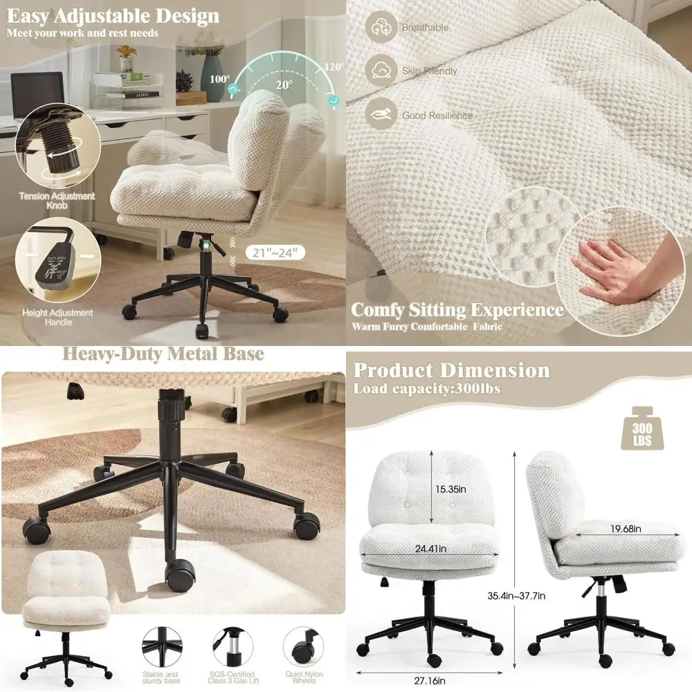 Ergonomic Swivel Chair with Wider, Thickened Seat, Cross-Legged Design for Comfortable Home Office Use, White