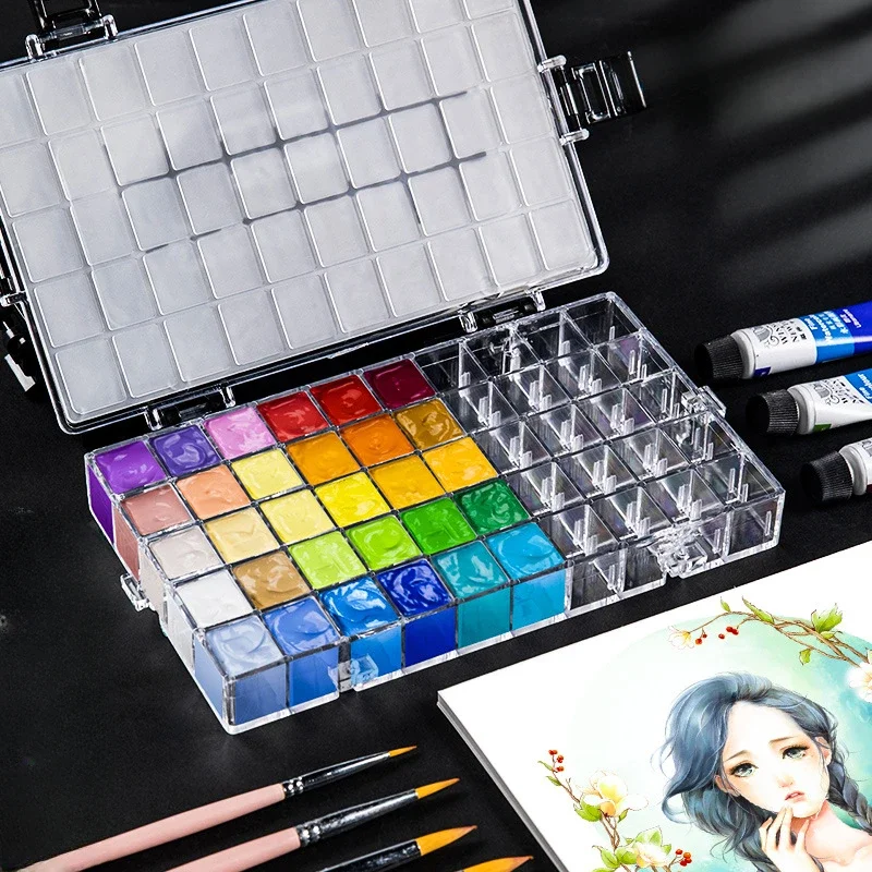 24/36 Grids Pigment Storage Humidor Watercolor Box Thicken Portable Watercolor Gouache Tray Gouache Paint Palette Cases