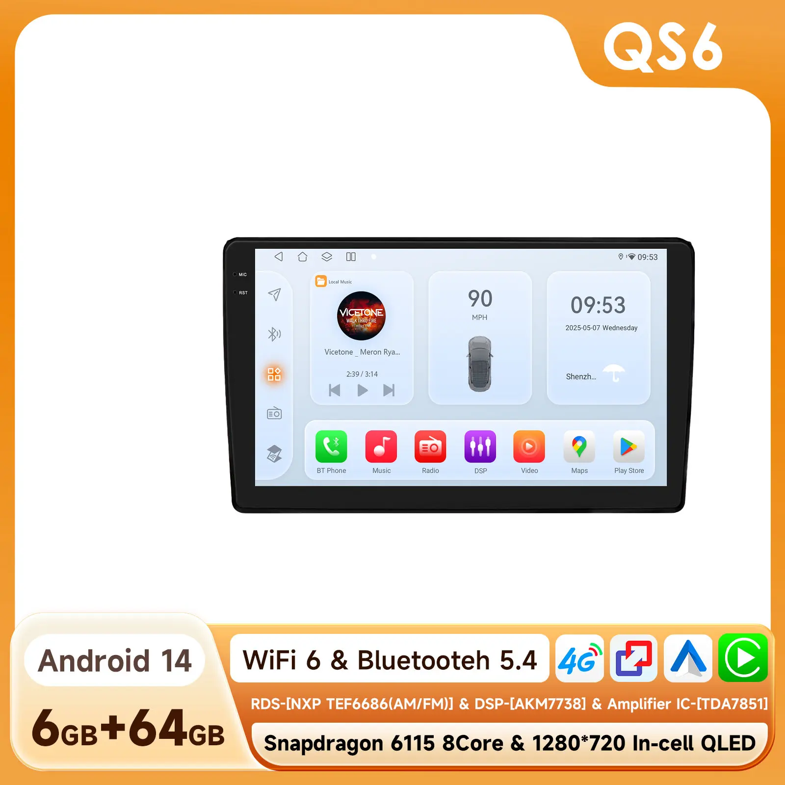 Hizpo 2din 9-Inch Android13 Autoradio Voor Audi A4 B8 B7 B6 S4 Rs4 2000 - 2009 Seat Exeo Bt 4G Dsp Rds Carplay Gps Navigatie