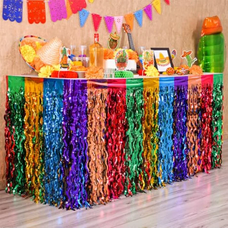 

MegaL Dia De Los Muertos Decorations 2 Pack Wavy Metallic Tinsel Foil Fringe Table Sts Fiesta Party Decorations Mexican Themed