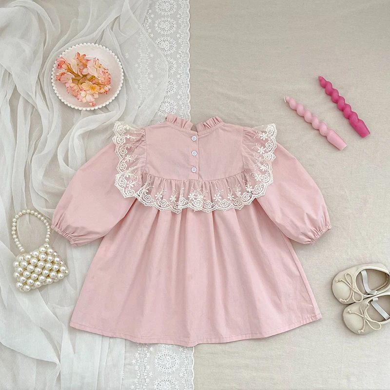 2026 ربيع جديد 2-6 سنوات الأطفال ملابس قطنية الاطفال فساتين الأميرة بأكمام طويلة لصق التطريز طفلة فستان حفلة حلوة #6