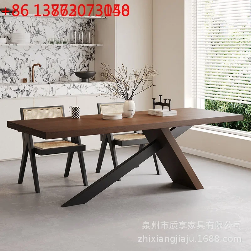 

Nordic designer medium-antique solid wood dining table, wabi-sabi wind household rectangular ash wood dining table