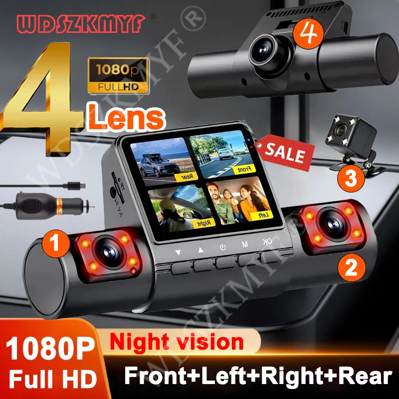 

3/4 Channels Car Dash Cam Video Recorder 1080P Car DVR Parking Monitor Front Left Right With Rear View Night Vision Black Box