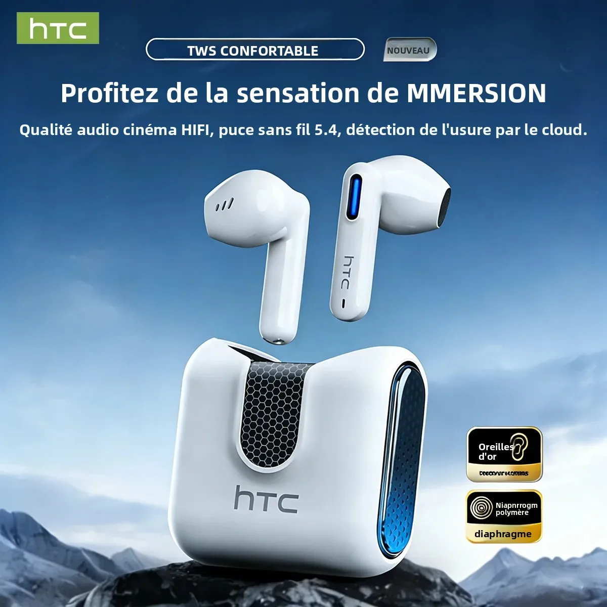 HTC NE49 Bluetooth V6.0 écouteurs suppression du bruit casque sans fil TWS sport écouteurs HiFi son avec micro