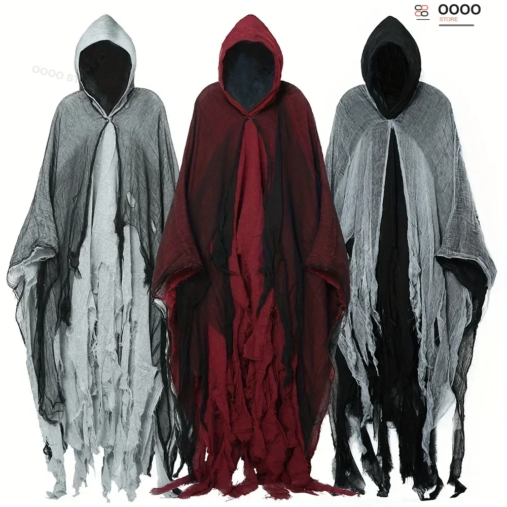 Horror-Umhang mit kapuziertem, zerrissenen Design, Geister-Zombie-Anime-Kostüm für Rollenspiele, Einheitsgröße, ausgefallenes Cosplay-Kostüm für Halloween-Themenpartys und Verkleidungen.