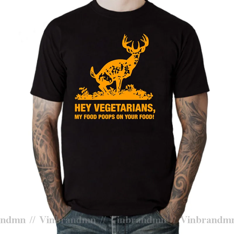 Raw Tee Shirt Hey Vegetarians My Food Poops on Your Food Deer Hunt Premium Men's T-Shirt Funny Short Sleeve Cotton Men T Shirts