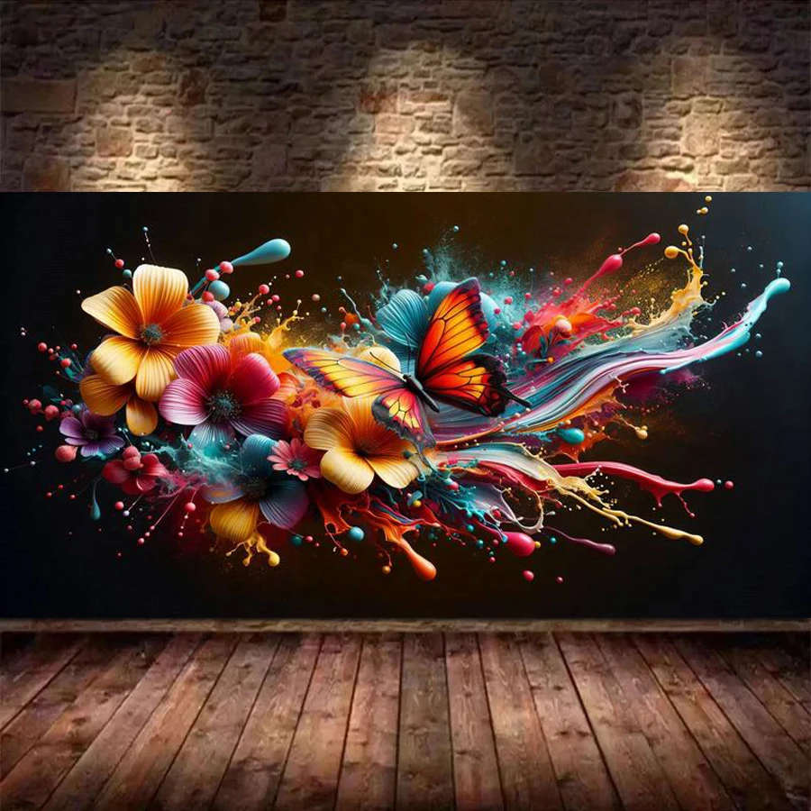 

Colorful Butterfly Flowers Large Size Diy Diamond Arts Painting Kits Jewelry Cross Stitch Full Drill Mosaic Embroidery Picture