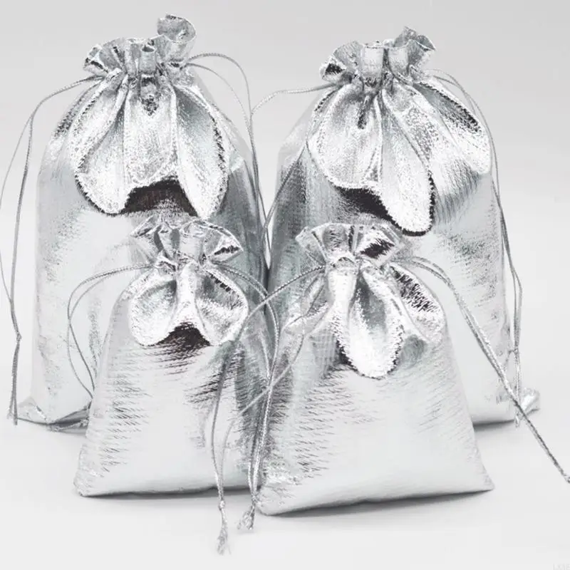  50pc 7x9cm 9x12cm 10x15cm Jewelry Packing Bag Gold Silver Color Drawstring Bags
