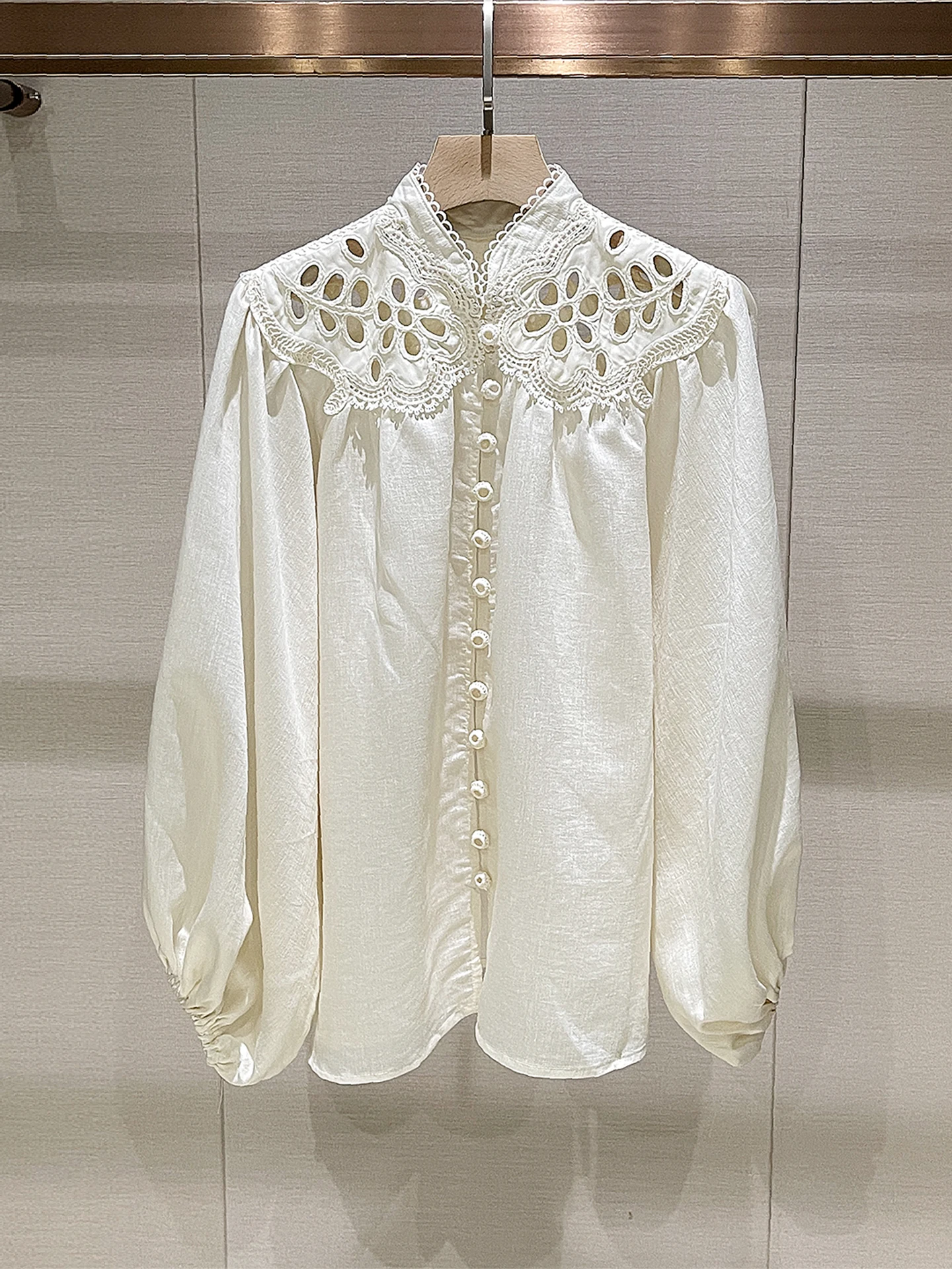 

Ele Unique Women's irt Vintage Sle Loose Fit Button up High Collar Beige Spring New Arrival Luxury Casual Faion