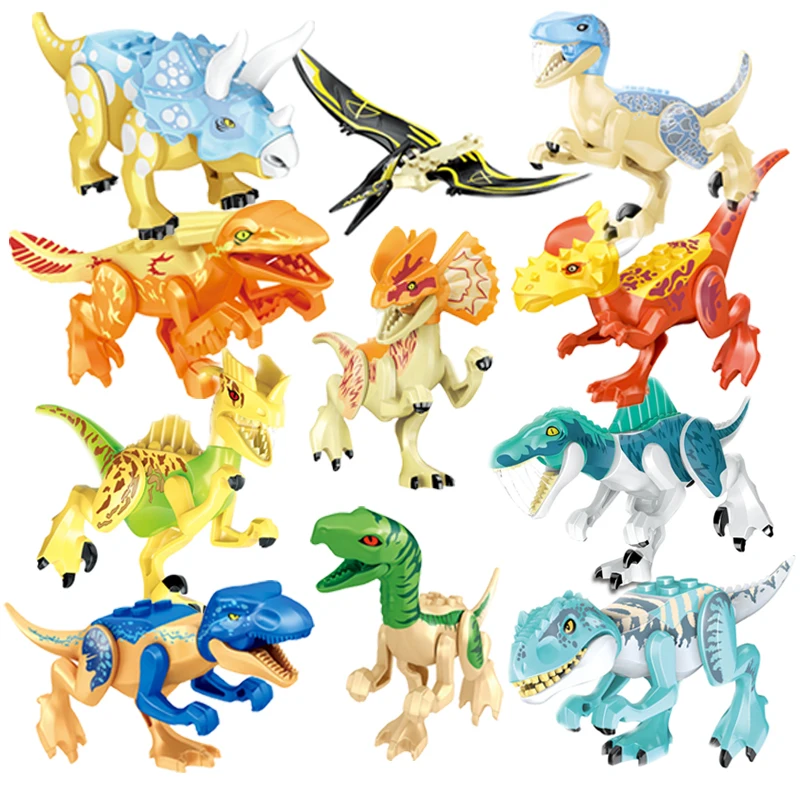 

Bright Jurassic Dinosaurs World Velociraptor Triceratops Rex Pterosaur Model Assemble Building Blocks Toys For Children Boy Gift