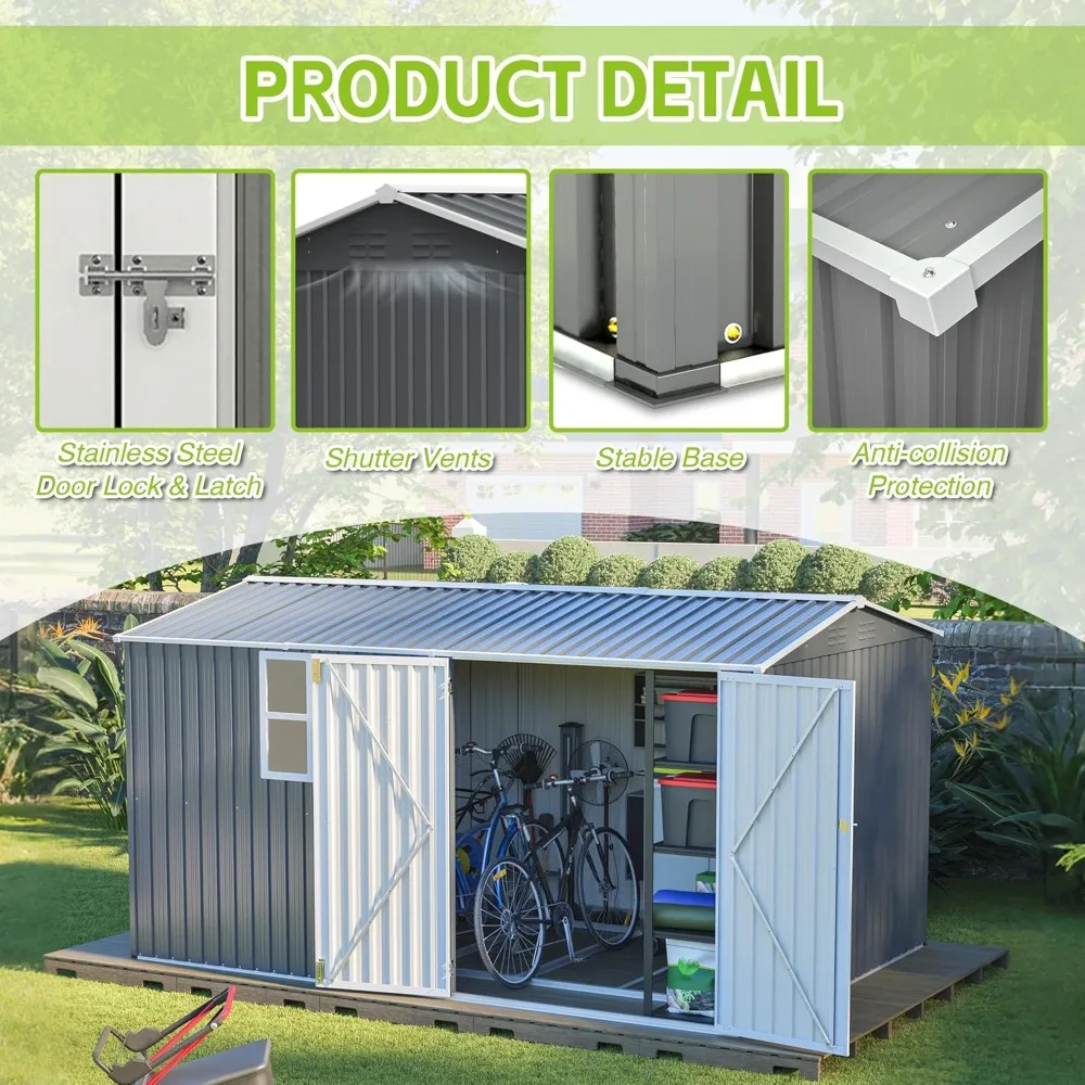 

8×12 Ft Metal Outdoor Storage Shed with Floor Base and Window, 0.25mm Galvanized Steel Metal Garden Shed Waterproof, Custom