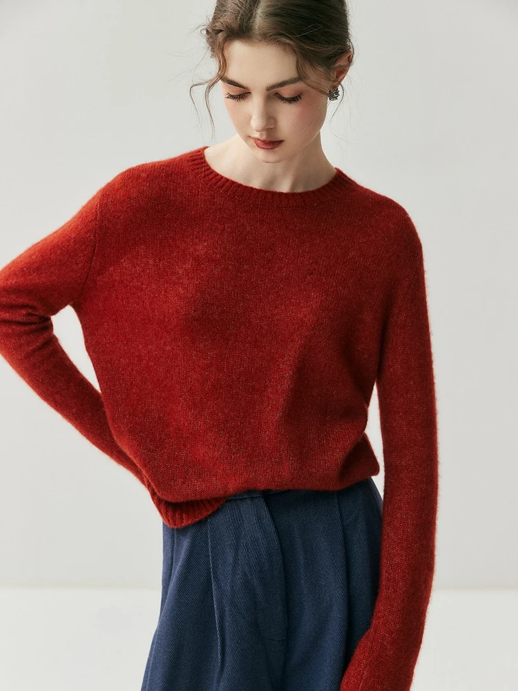 

MEETCC Women 100% Cashmere Pullover Sweater O Neck Knitted Innerwear Daily Casual Clothing Spring Autumn Soft Warm Fashion Tops