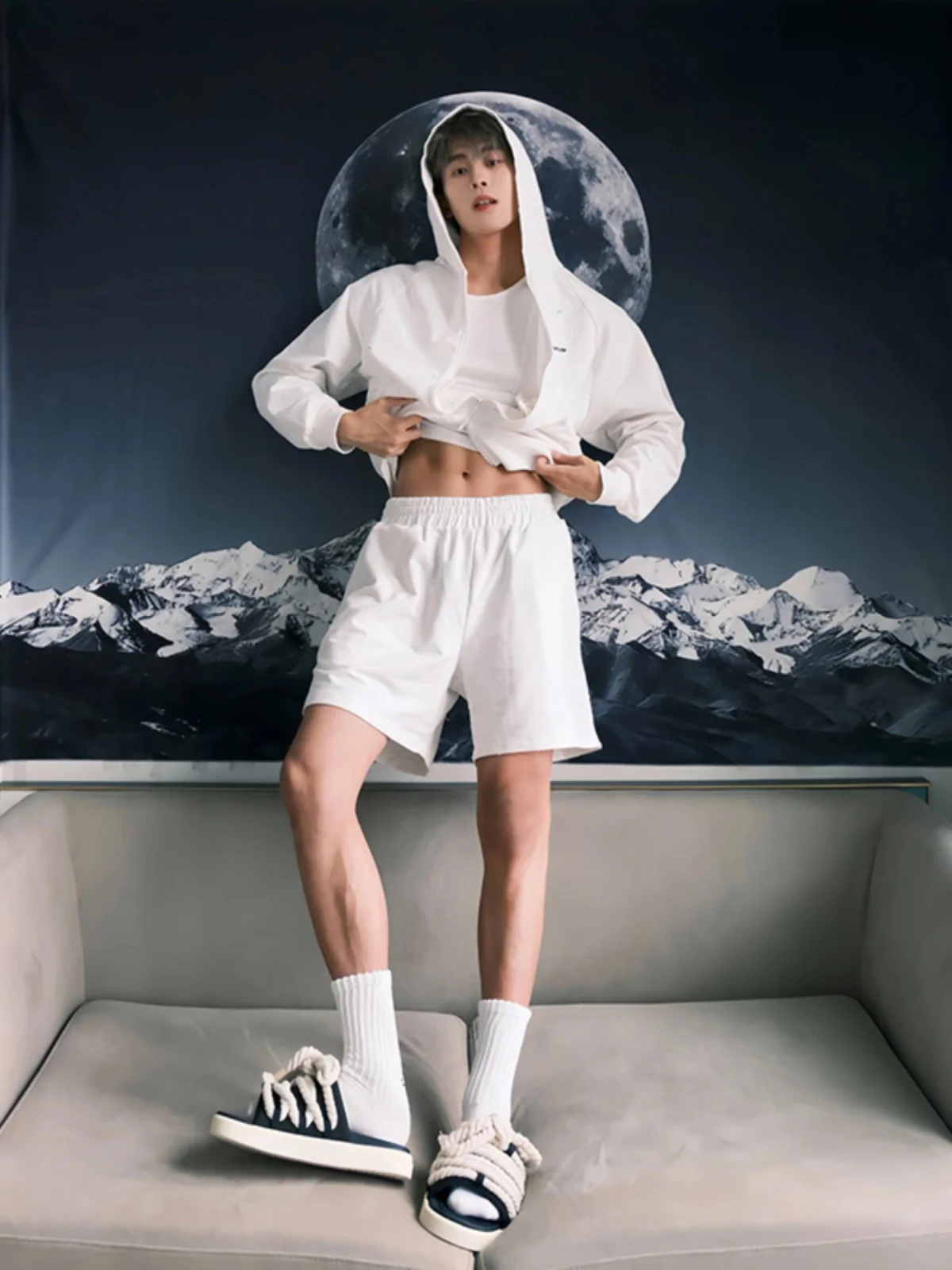 White Qui-Dry orts Men Summer Boys High-End Baskeall Casual Sports Five-Quarter Length Straight Leg Loose Fit Youth Fas...