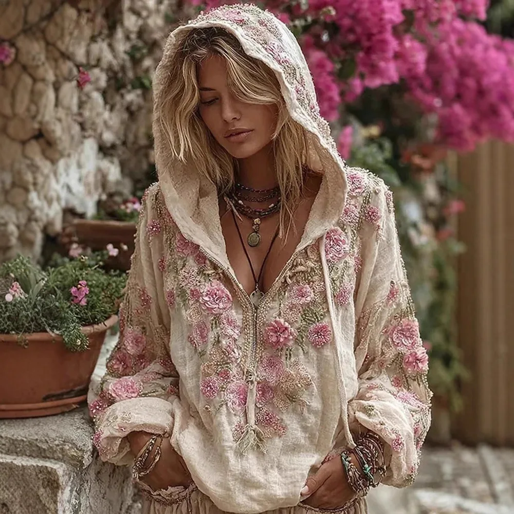 المألوف مقنعين سستة البلوزات المطبوعة المرأة طويلة الأكمام فضفاضة تنوعا الخريف والشتاء البلوز هيربست دامن كليدينغ #3