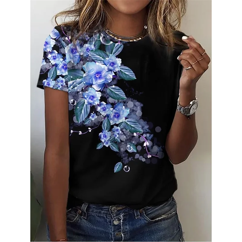 Harajuku Summer New 3D Flower Roses Printing T Shirt Floral Graphic T-shirts Women Fashion Short Sleeves Girl Tee Shirts Clothes