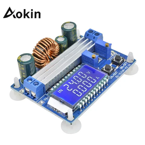 Aokin DC-DC Buck-Boost Converter Module 5.5-30V to 0.5-30V 4A 35W Adjustable Boost-Buck Display Power Module