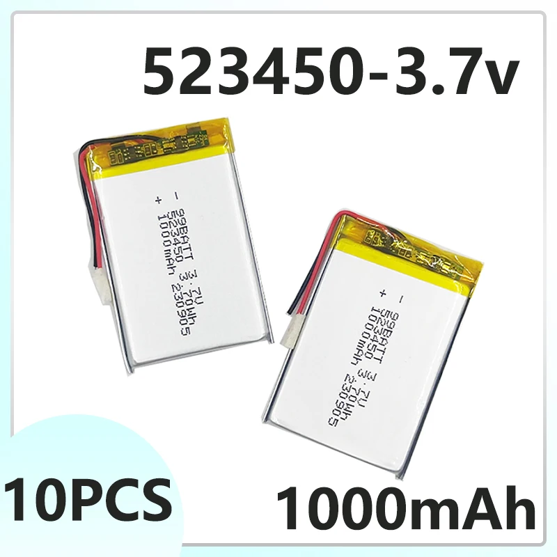 523450 1000mAh 3.7V polymer lithium battery, 10PCS, used for charging dash cams and drone cameras