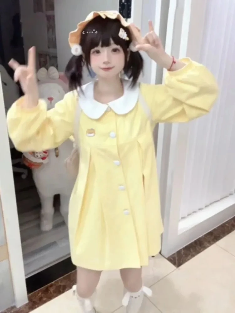 

Cute Embroidered Doll Collar Jaet Sweet Girl Sle Long Sve Spring Faion Set for Men And Women Universal Sli Ensemble