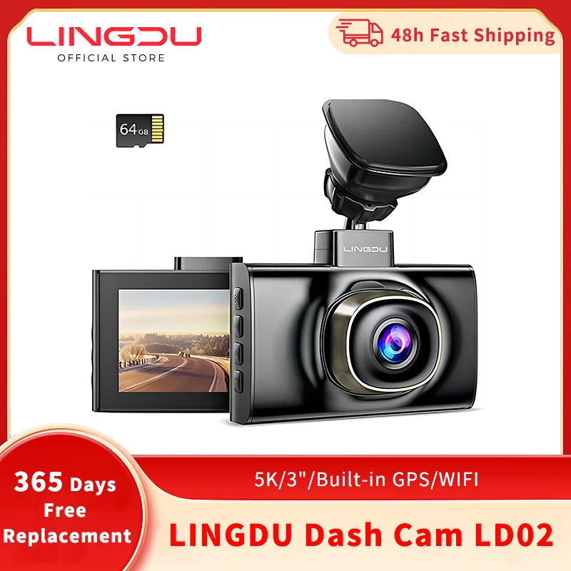 

LINGDU LD02 5K Car DVR Dash Cam 3'' IPS Screen Car Camera Build-in GPS Dashcam for Car 150° WDR IR Night Vision Video Recorder