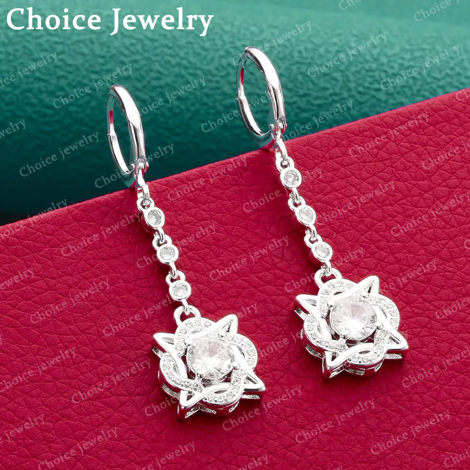 

1 Pair Elegant 925 Sterling Silver inlay AAAAA Zircin Hexagram Earrings for Women's Fashion Jewelry for Everyday Accessories