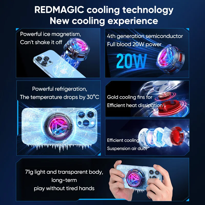 Nubia RedMagic Cooler 4 Magnetic Ice FunCooler RGB LED 36W Semiconductor Heat Dissipation Cooling For Gaming Nubia Oneplus Phone