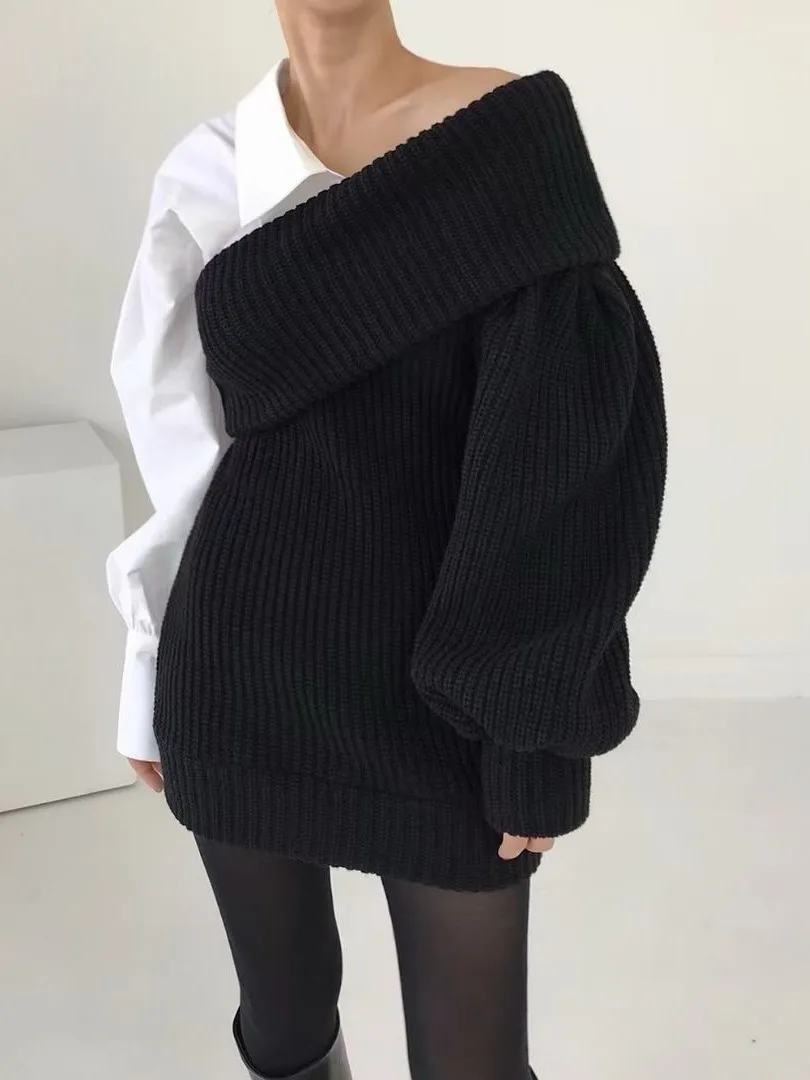 

Осенне-зимнее вязаное платье с V-образным вырезом и цветовыми блоками, женское облегающее платье с эффектом двухслойности, модное дизайнерское платье