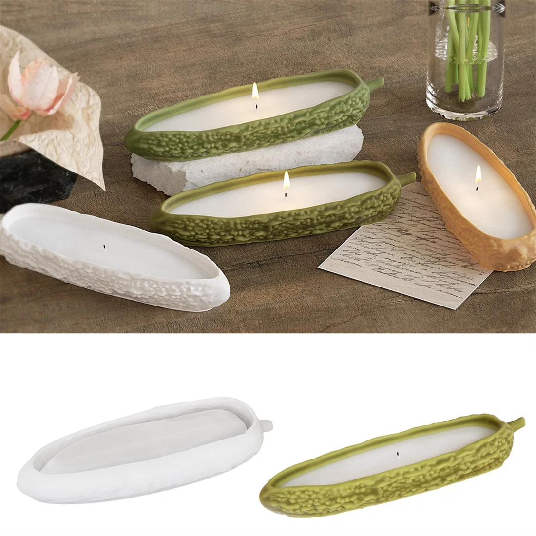 Elliptical Balsam Pear Shape Gypsum Cement Silicone Mold Candle Cup Storage Tray Candle Container Concrete Mold Home Decoration