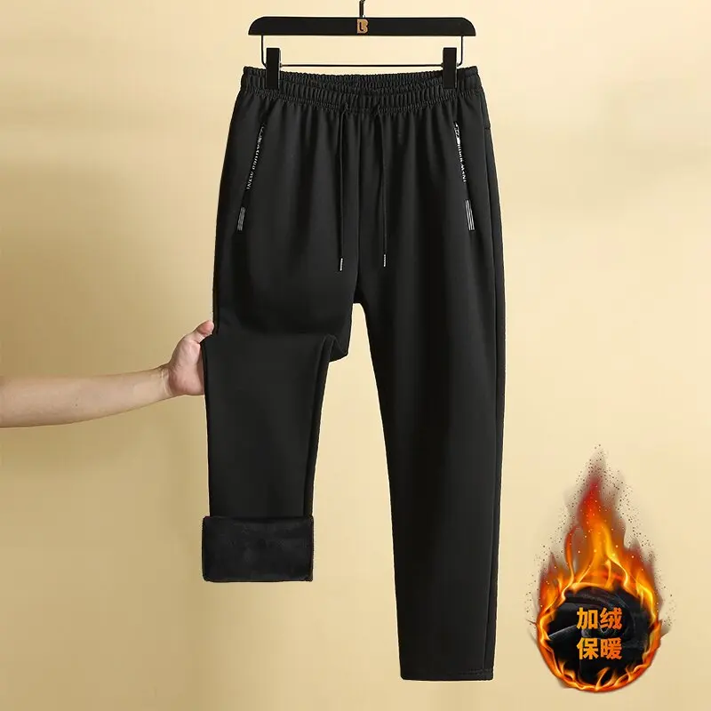 2024 Autumn/Winter Fashion Solid Color Plus Fleece Thick Warm Sweatpants Men's Casual Loose Comfortable Plus-Size Pants L-7XL