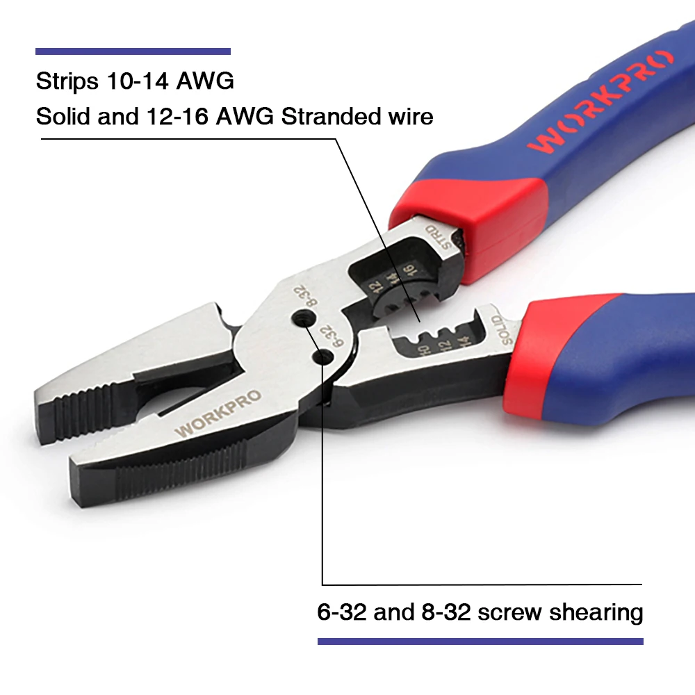 WORKPRO 8-inch Multi Pliers Combination Pliers Multifunctional Plier for Crimping Stripping Crimper