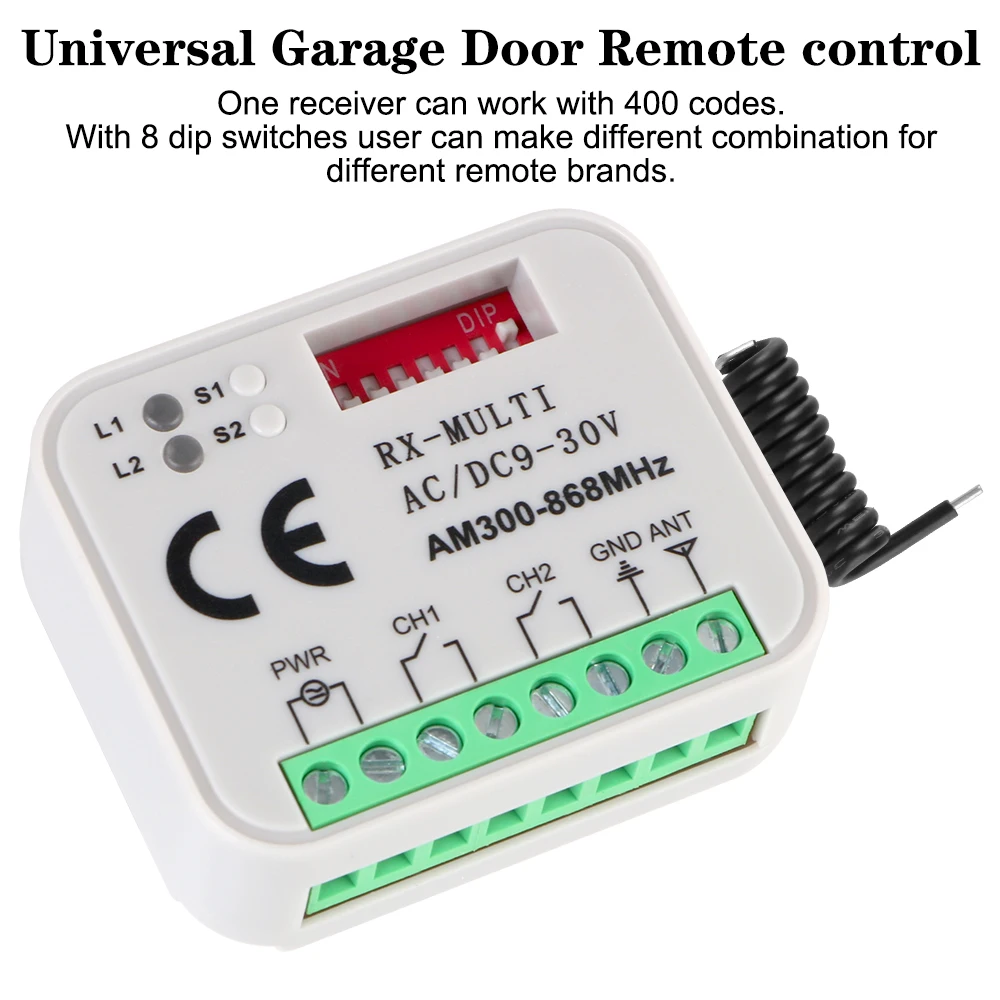 Garage Door Receiver RX Multi 300-900MHz Universal For 433MHz 868MHz Gate Remote Control Switch Module Relay AC/DC 9-30V