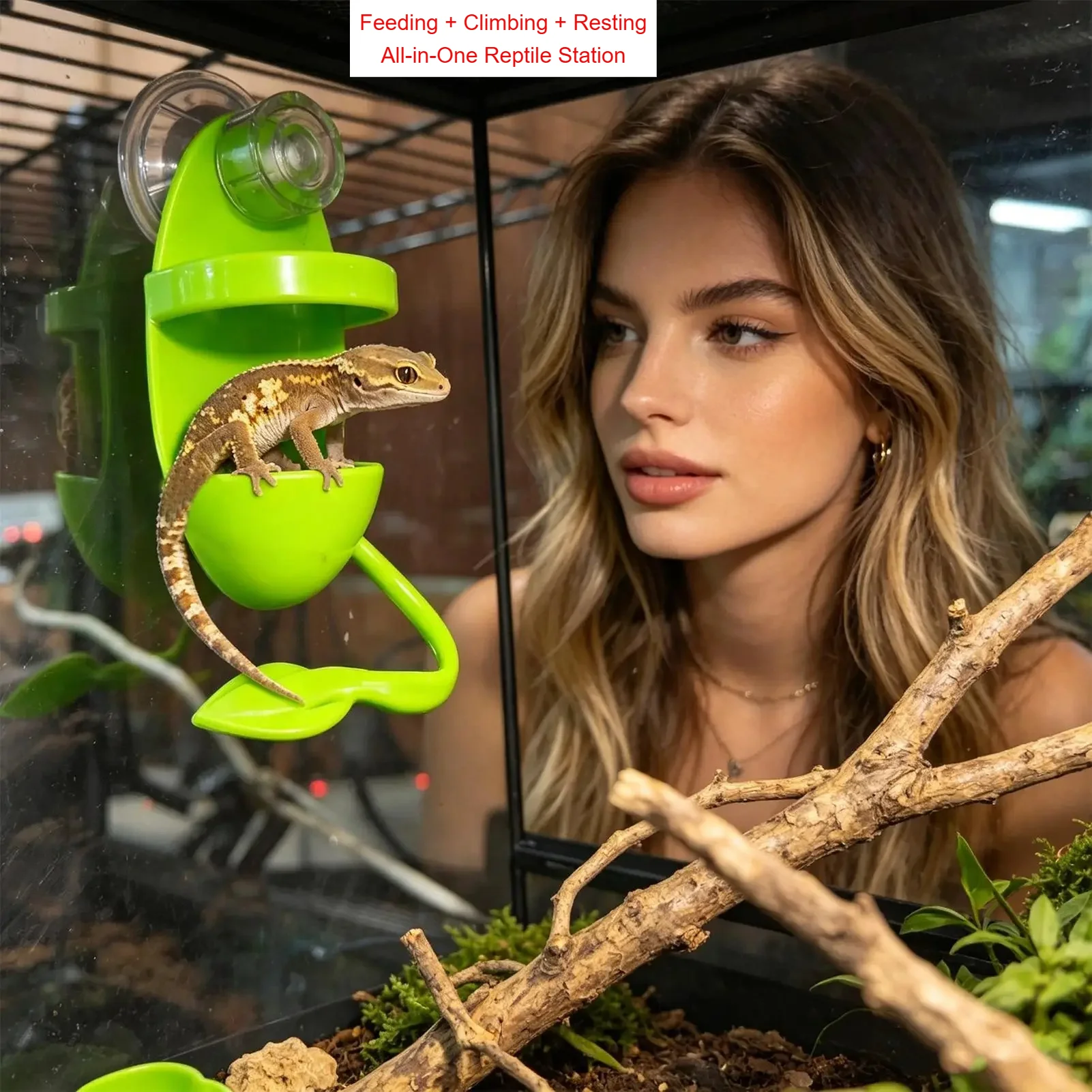 Suction Cup Reptile Feeding Ledge Feeder Bowl Anti Escape Food Dish for Leopard Gecko Crested Gecko Terrarium