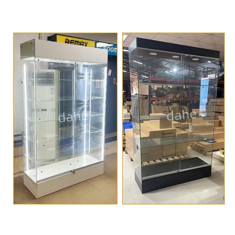 custom.Retail Shop Full Showcase with Removable Shelves Jewelry Wall Showcases Frameless Glass Display Cabinets