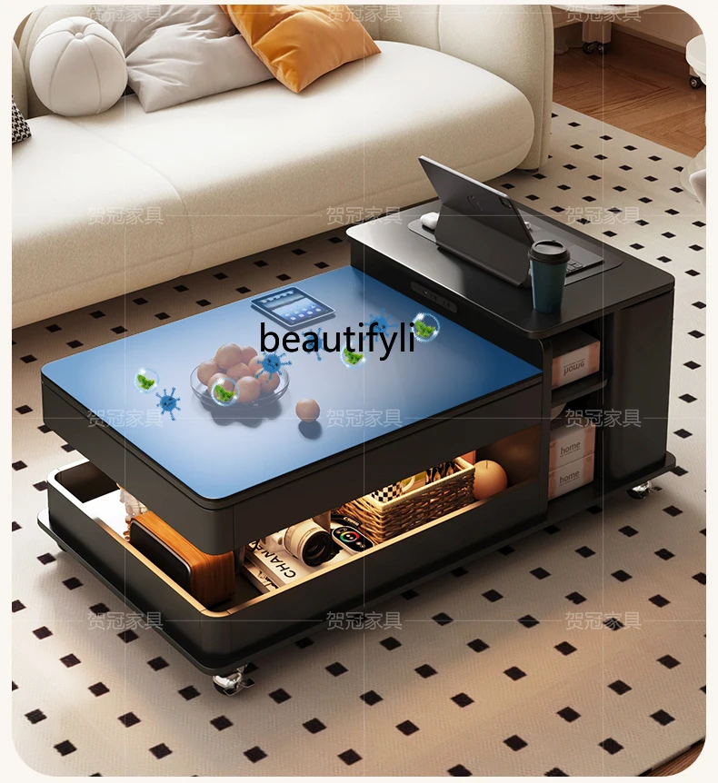 French Multi-Functional Coffee Table Dual-Use Lifting and Foldable Living Room Stone Plate Double Layer