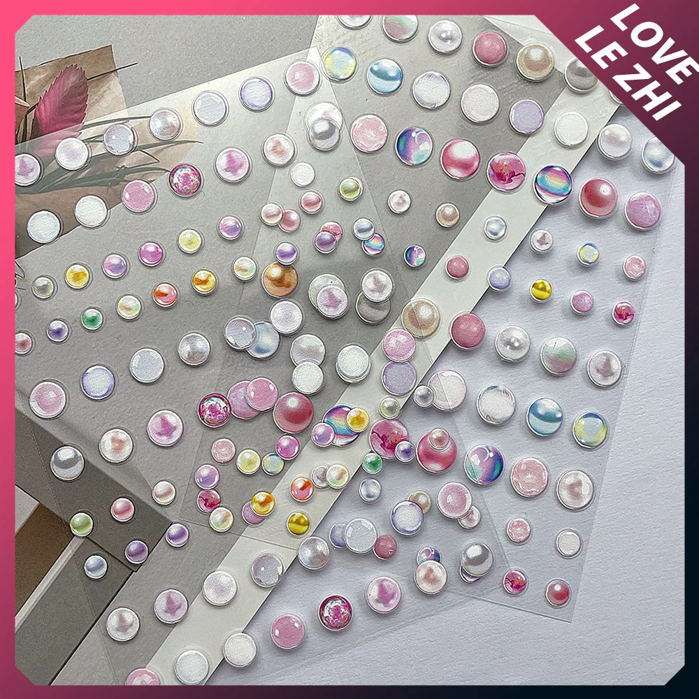 1Pcs Cute Colorful Round Shape Adhesive Nail Art Decorations Stickers Diy Pearl Handmade Press On Nails Stickers Decals Gifts