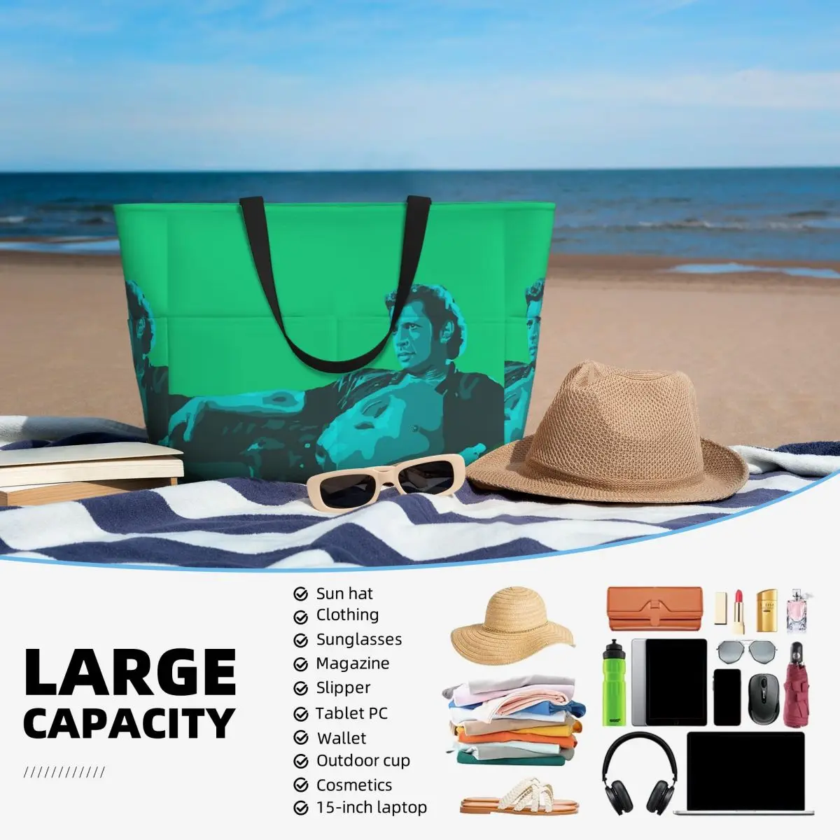 Jeff goldblum 1 sacola de praia esporte ginásio yoga duffle grande sacola feminina bolsa de viagem saco de fitness