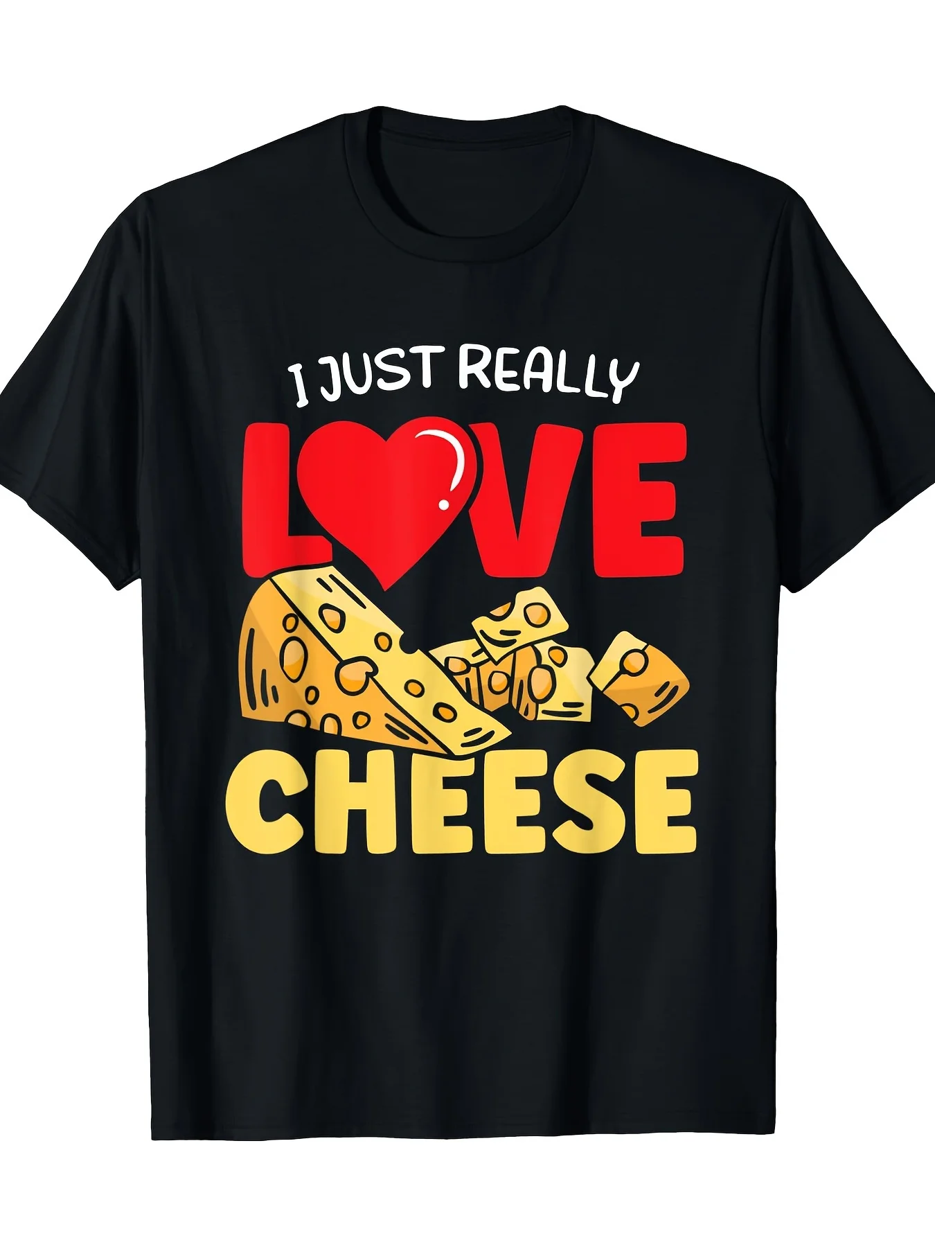 I Really Love The Cheese Pattern on This Men'S Casual Black Short-Sleeve T-Shirt. It'S a Relaxed Fit, Round-Neck Tee That Is  And Suitable for All Seasons