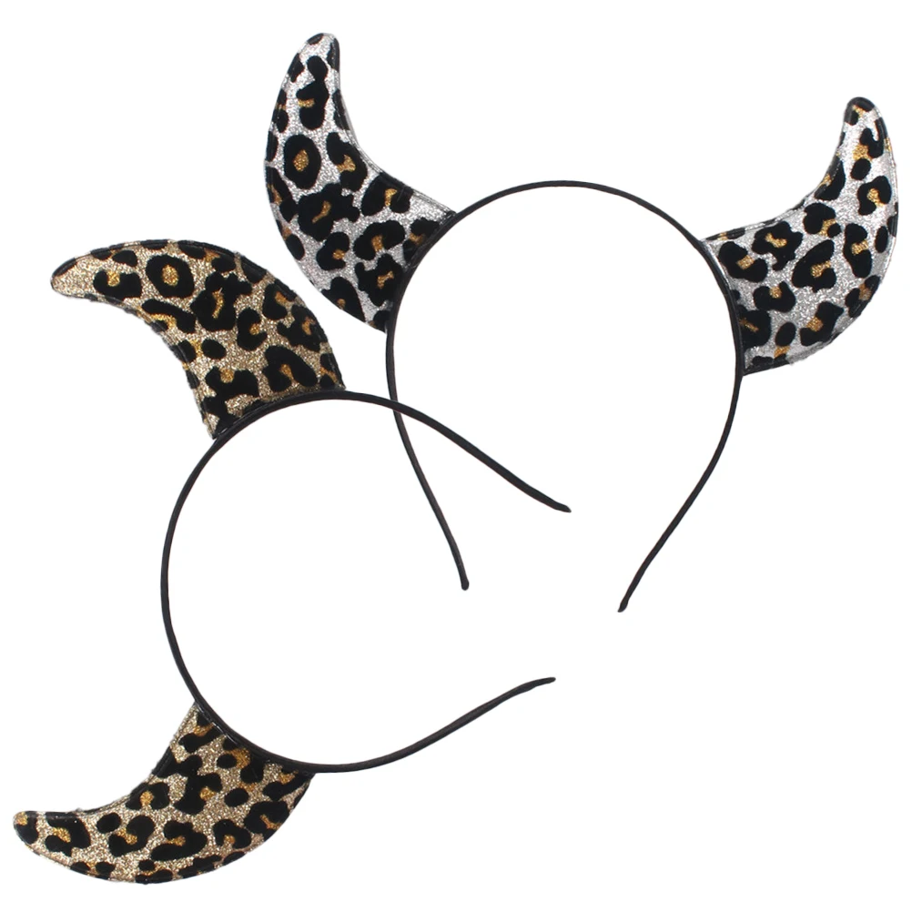 

2Pcs Leopard Ox Horn Headb s Fabric Golden Silver Girls Headb s Hair Accessories Women Headdress Cosplay Costumes
