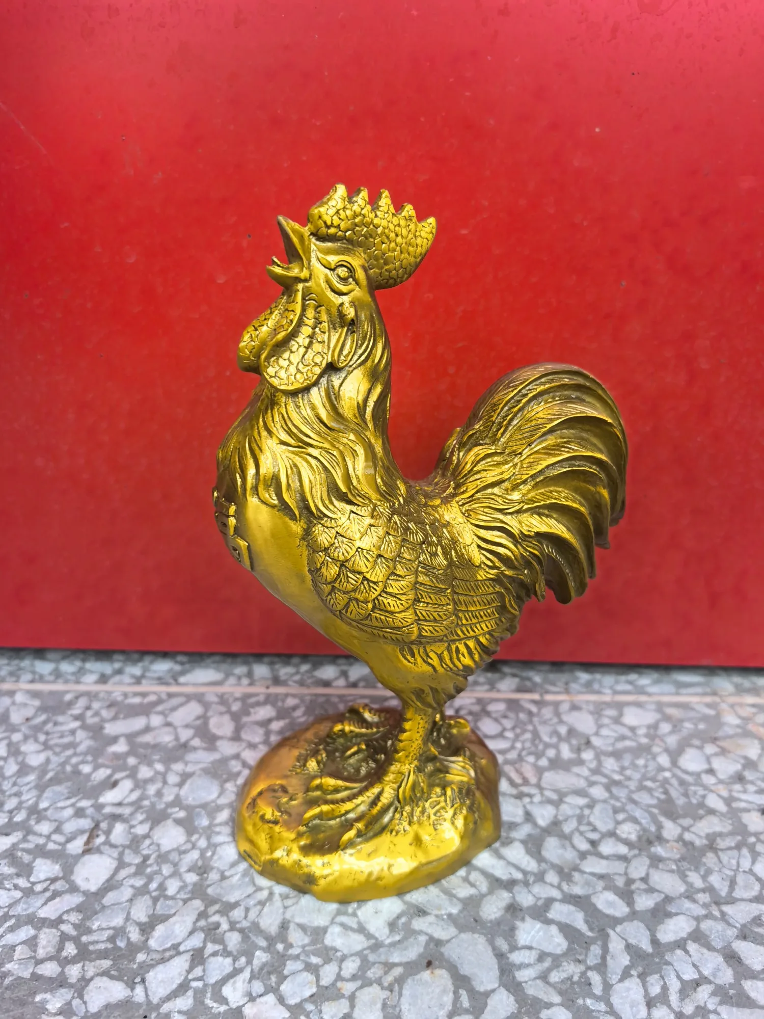 20cm high round bottom blessing cock bronze statue