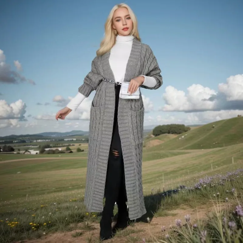 Women's Clothing Knitted Oversized Cardigan Best Sellers Twisted Pockets Autumn Winter New Fashion Sexy Casual Long Trench Coat