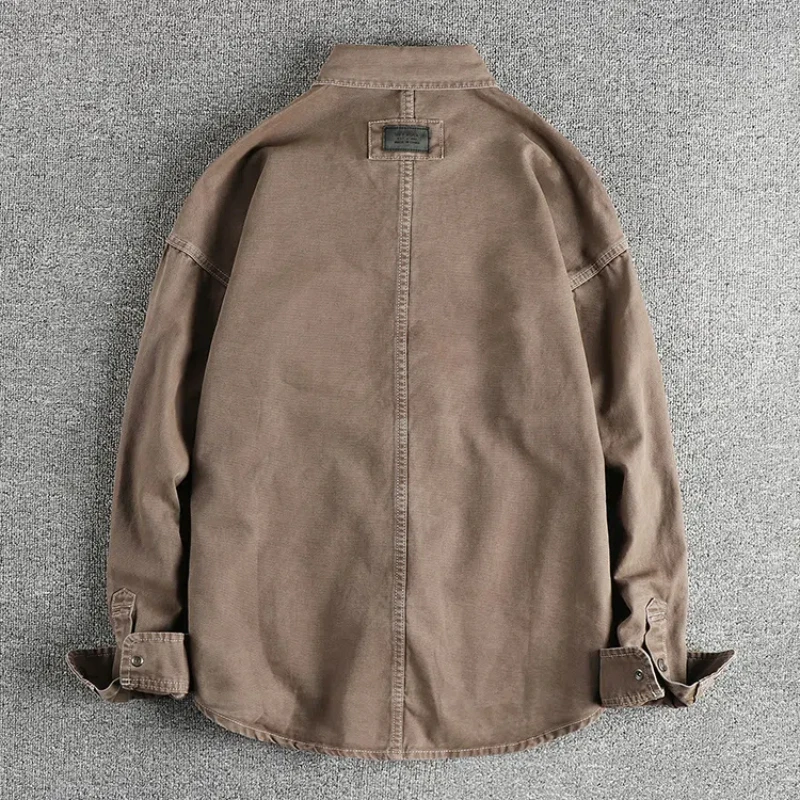 Sleeves embroidered letters heavy tide cool wash to do old men's work long sleeve shirt autumn and winter casual coat