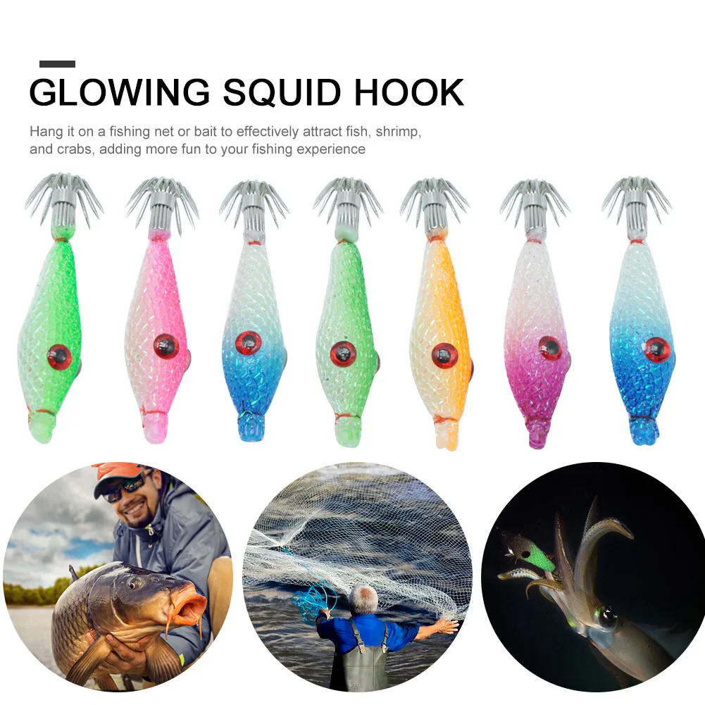 7 Pcs Squid Hook Octopus Cuttlefish Fishing Bait Luminous Fishing Bait Fluorescent Fishing Lures Fishing Lures for Fishing